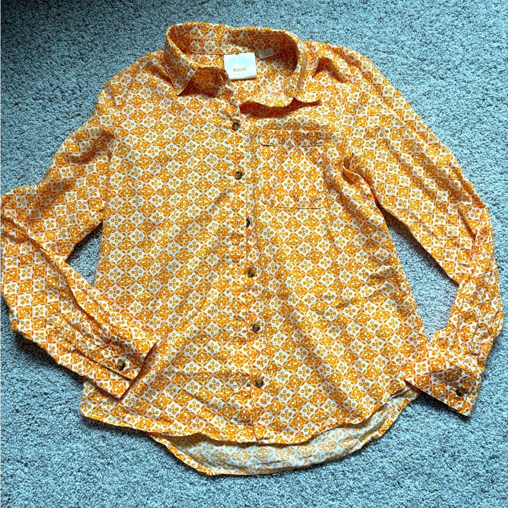 Anthropologie Maeve Orange Floral Button Down Shirt